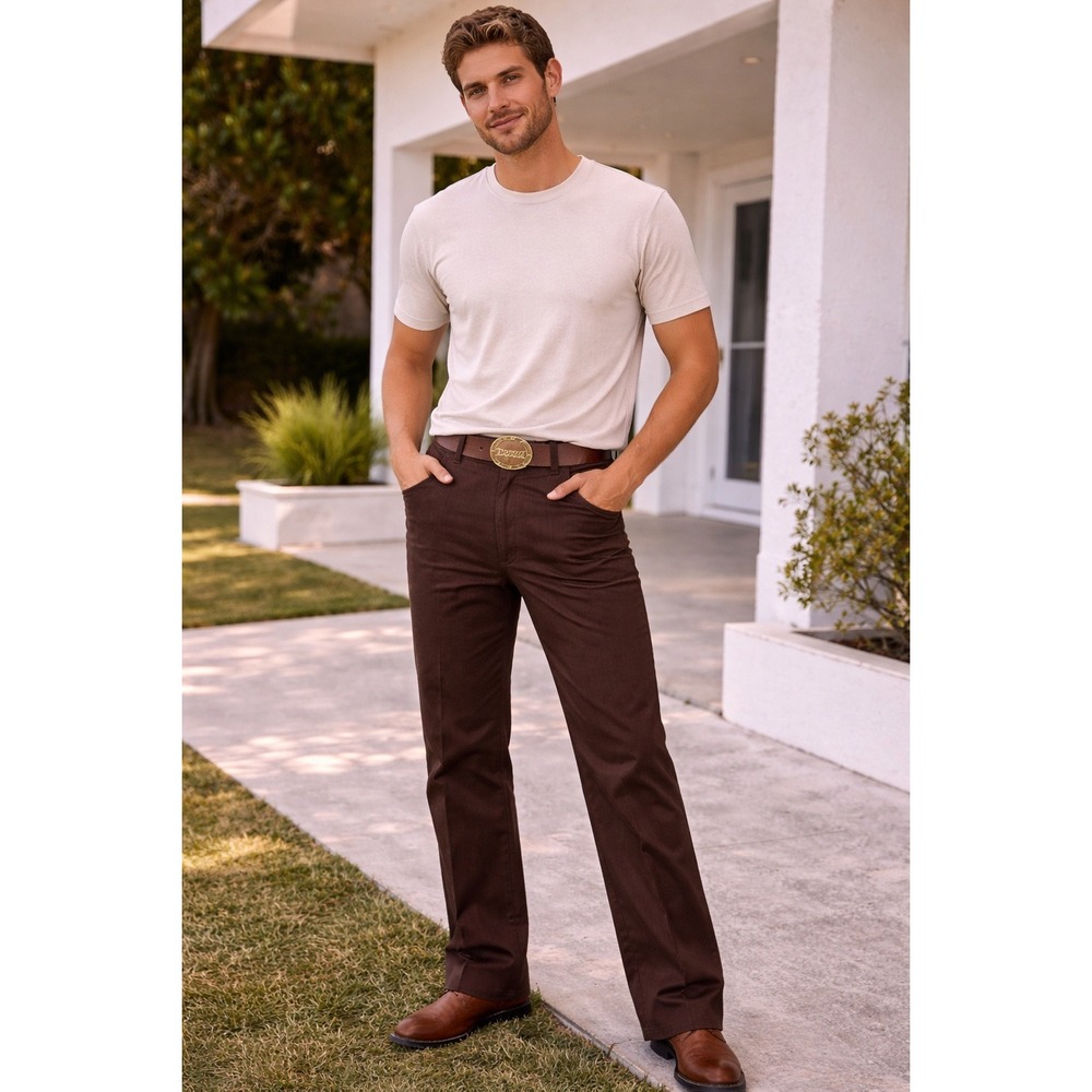 Vintage Brown Pleated Chinos Mens 30x36 High Rise Straight Leg Cotton‎ Trousers